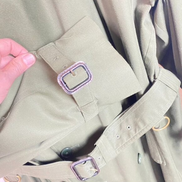 Vintage Full-Length Olive Green Austin Reed Trench Coat With Belt Sz 44R - Picture 13 of 16